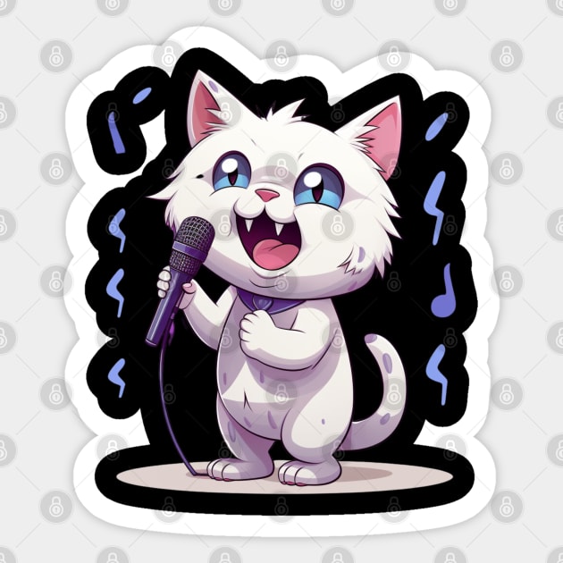 Kawaii white Cat singing Sticker by NatashaCuteShop